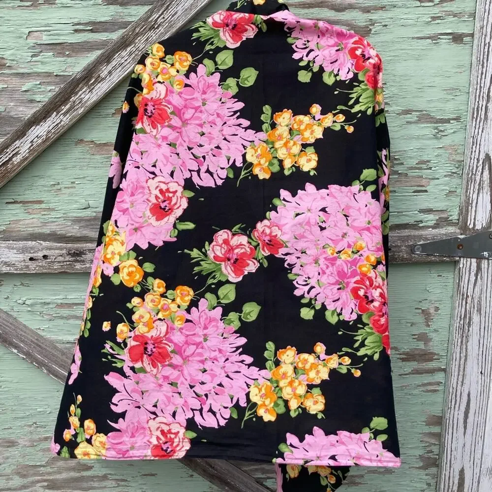Boho Black Floral Scarf Wrap Bistro Tablecloth